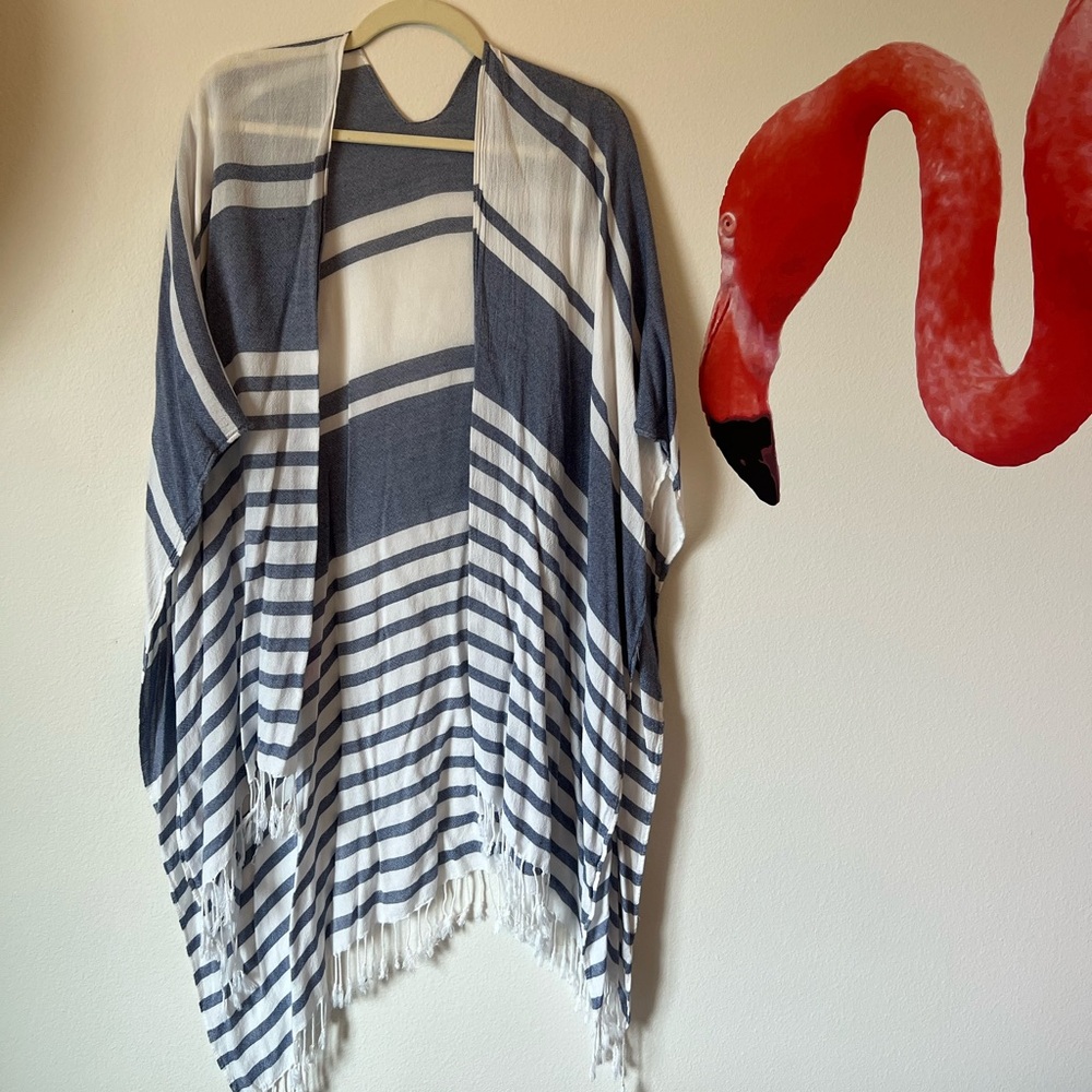 Blue and White Striped Cover Up Kimono